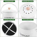 Kitchen Compost Bin 0.8 Gallon Metal Countertop Compost Bin with Lid and Handle, Smell Resistant Indoor Waste Bucket for Food Waste(White,1)