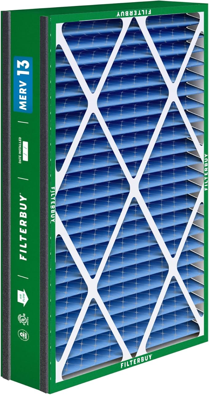 Filterbuy 16x25x5 Air Filter MERV 13 Optimal Smoke & Allergy Defense (3-Pack), Electrostatic Pleated HVAC AC Furnace Filters for Trion Air Bear 255649-105 and More (Actual Size: 15.63 x 24.13 x 4.88)