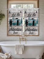 Farmhouse Bear Camper Van Tree Window Valance Curtains, Vintage Wood Grain Light Filtering Kitchen Valance with 3-inch Rod Pocket for Living Room Bathroom Bedroom,2 Panel,52x54In