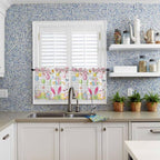 Happy Easter Half Window Curtain 36 Inches Long, Spring Watercolor Bunny Eggs Flower Grey Plaid Window Treatment Curtain Drapes, Small Tier Curtains for Bathroom Over Sink, 27.5"x36", 2 Panels