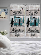 Farmhouse Bear Camper Van Tree Window Valance Curtains, Vintage Wood Grain Light Filtering Kitchen Valance with 3-inch Rod Pocket for Living Room Bathroom Bedroom,2 Panel,42x63In