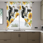 Retro Farmhouse Floral Swag Valances for Windows, Yellow Sunflowers Cows Butterfly Wood Rod Pocket Kitchen Curtains Valance, Small Window Curtains Swag for Cafe Living Room, 2 Panels, 28x36 inch