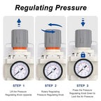 1"NPT Air Filter Regulator Combo Piggyback,5 Micron Brass Element, Semi-Auto Drain,Air Pressure Regulator AW5000-10,0-150 psi Gauge