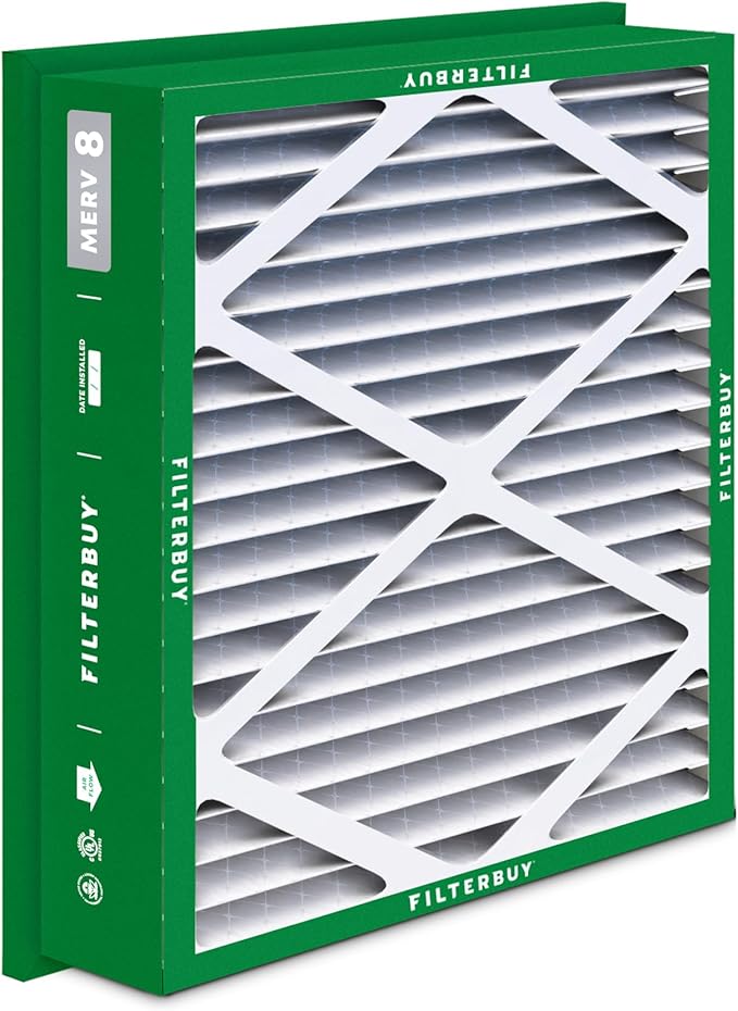 Filterbuy 20x25x5 Air Filter MERV 8 Essential Dust & Allergy Defense (4-Pack), Electrostatic Pleated HVAC AC Furnace Filters Replacement for Honeywell Return Grille (Actual Size: 18.38 x 23.38 x 3.69)