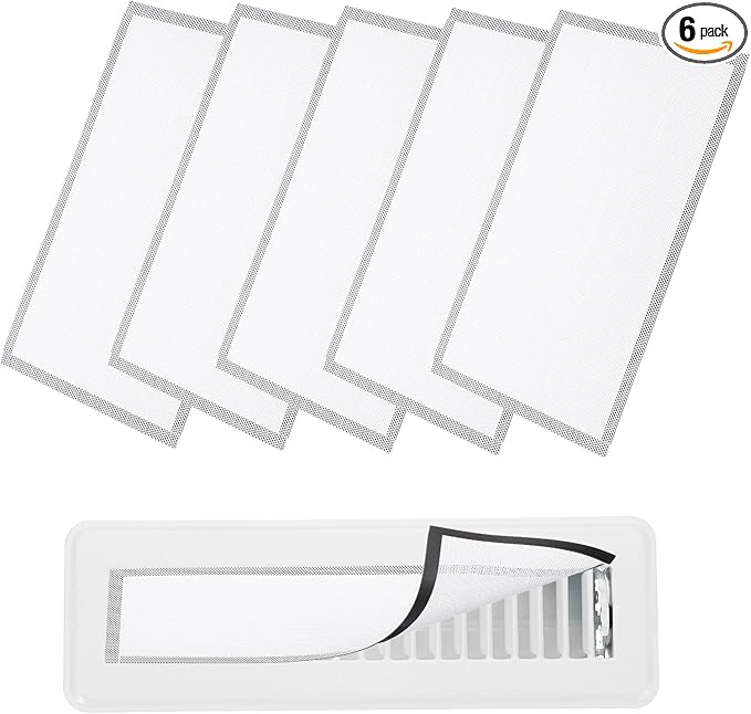 YOKIVE 6 Pcs Magnetic Floor Vent Covers, Floor Register Cover PVC Mesh Air Vent Screen Filters, Great for Home Floor, Wall, Ceiling, Catch Debris Hair Dust (White, 12-Inch x 8-Inch)