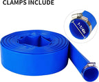 1-1/4" x 50 FT Pool Backwash Hose, Blue Heavy Duty Reinforced PVC Lay Flat Water Discharge Hose for Swimming Pool Filter Pump,with 2 Clamp