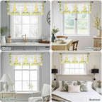 Lemon Dwarfs Sheer Valance Curtains, Gnome Green Leaf Wood Striped Yellow Plaid Light Filtering Kitchen Valances Rod Pocket Voile Curtain Window Treatment for Bedroom/Living Room/Basement 42Wx12L