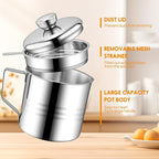 Chihee Grease Container Stainless Steel Bacon Grease Saver with Fine Mesh Strainer 1.2L / 40 fl oz Oil Container Grease Can with Dust-proof Lid Non-slip Tray for Kitchen Storing Frying Cooking Grease