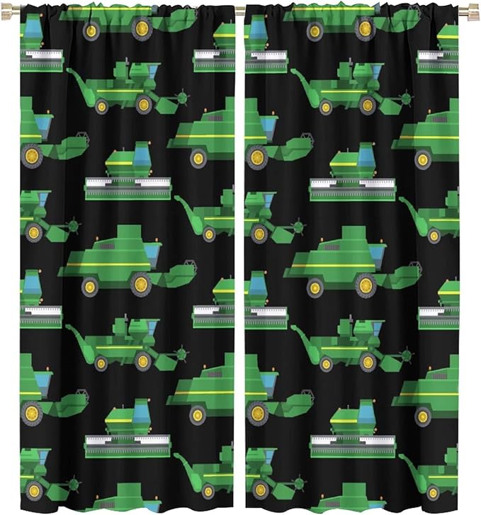 Kids Agriculture Machine Window Curtains, Farm Equipment Tractors Transport Combines Rod Pocket Decorative Windows Curtain for Boys Children Teens Room Decor 42x45in (30% Blackout)