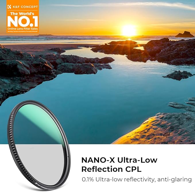 K&F CONCEPT 52mm Ultra-Low Reflectivity Circular Polarizers Filter 28 Multi-Layer Coatings Ultra-Slim High Definition Polarizing Camera Lens Filter (Nano-X Series)