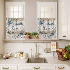 Vintage Country Kitchen Curtains Set 3 Piece for Windows,Rod Pocket Valance and Tier Set 24 Inch Length,Blue Rustic Texas Star Vines Wooden Grain Light Filtering Cafe Curtains for Living Room