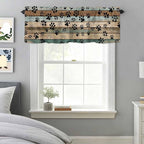 Dog Paws Valances for Windows, Teal Brown Wood Grain Kitchen Valance Light Filtering Rod Pocket Short Curtains for Kitchen Bathroom, 1 Panel, 54"x18"
