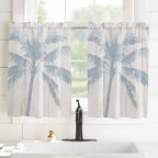 Summer Coconut Tree on Vintage Wood Grain Window Valance Curtains, Seaside Plants Light Filtering Kitchen Valance with 3-inch Rod Pocket for Living Room Bathroom Bedroom,2 Panel,52x54In