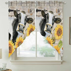 Yellow Sunflowers Swag Valances for Windows, Farmhouse Cow Barn Doors Floral Butterfly Rod Pocket Kitchen Curtains Valance, Kitchen Window Curtains Swag for Cafe Living Room, 2 Panels, 36x45 inch