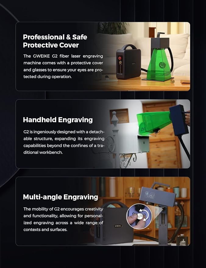 GWEIKE G2 Pro 30W Fiber Laser Engraver with 3D & Deep Engraving, 15000mm/s Fast Laser Engraver Machine, 110x110mm Working Area, Portable Laser Marking Machine for Metal, Jewelry, Leather, Dog Tags