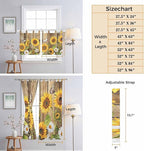 Farmhouse Sunflowers Bathroom Curtains 63 Inch Length, Window Curtains Tab Top, Rustic Floral Buttterfly Wood Board Brown Light Filtering Window Treatments Drapes 52"x63" 2 Panel