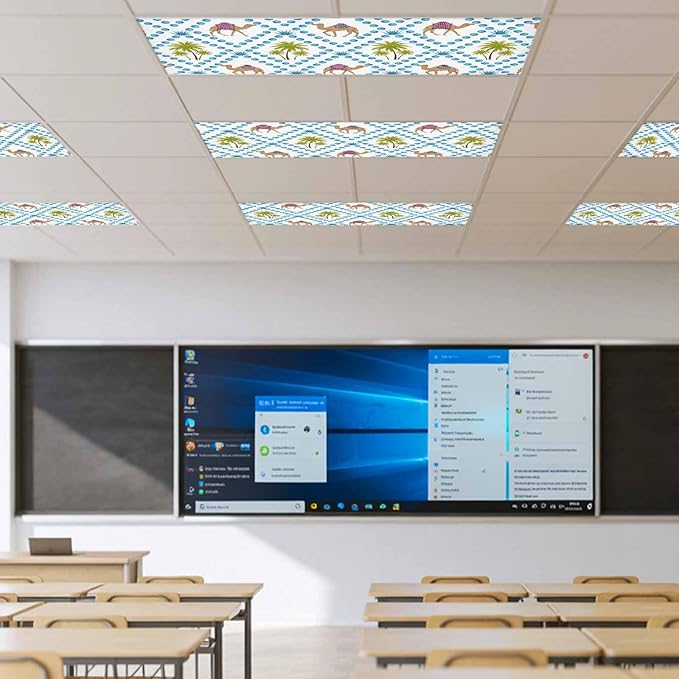 2 Pack Fluorescent Light Cover, Camels Palm Trees Light Covers for Ceiling Lights, Tropical Desert Animal Plants Polka Dot Magnetic Lights Filters Ceiling Shade for Classroom/Office - 4 x 2 Feet