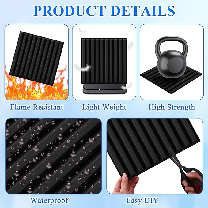 Nuanchu 120 Pcs 3D Slat Wall Panels 12 x 12 Inch PVC Fluted Textured Panel Cuttable Paintable DIY Wall Art Decorative Tiles for Ceiling Studio Bathroom Interior TV Background (Black)