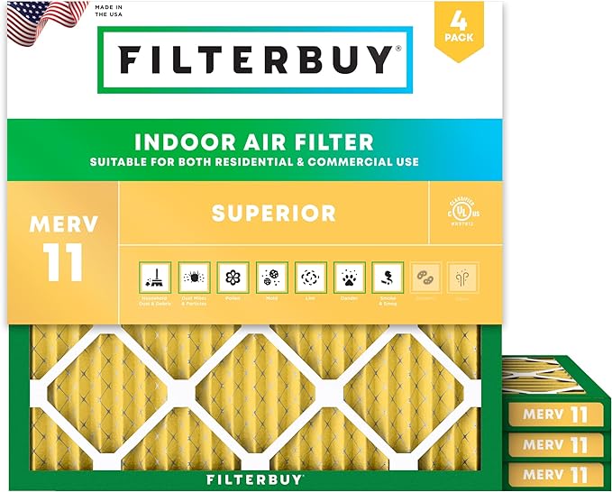 Filterbuy 30x30x1 Air Filter MERV 11 Superior Pet & Allergy Defense (4-Pack), Electrostatic Pleated HVAC AC Furnace Filters Replacement, Made in USA (Actual Size: 29.50 x 29.50 x 0.75)