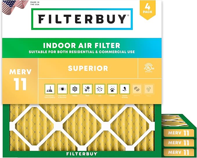 Filterbuy 17x17x1 Air Filter MERV 11 Superior Pet & Allergy Defense (4-Pack), Electrostatic Pleated HVAC AC Furnace Filters Replacement, Made in USA (Actual Size: 17.00 x 17.00 x 0.75)