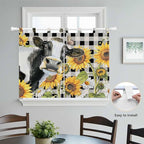 Retro Sunflowers Bedroom Curtains 63 Inch Length, Window Curtains Tab Top, Farmhouse Floral Cow Butterfly Black Plaid Light Filtering Window Treatments Drapes 42"x63" 2 Panel