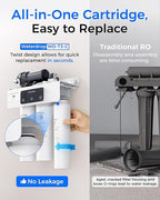 Waterdrop WD-T3-C Reverse Osmosis Water Filter, NSF/ANSI 372 Certified, 8-Stage Under Sink RO Water Filter, 450GPD Tankless Water Filtration System, 2:1 Pure to Drain, BPA Free, Plug-in Required