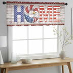 4th of July Sheer Valances for Windows 54"x18", Light Filtering Kitchen Curtains Valance, Stars Striped Farmhouse American Flag Wood Grain Rod Pocket Chiffon Curtains for Living Room Bedroom Cafe