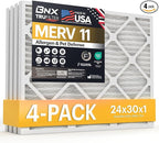 BNX TruFilter 24x30x1 Air Filter MERV 11 (4-Pack) - MADE IN USA - Allergen Defense Electrostatic Pleated Air Conditioner HVAC AC Furnace Filters for Allergies, Dust, Pet, Smoke, Allergy MPR 1200 FPR 7
