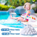 QwayHome 3.1 lbs Pool Filter Balls, Reusable Filter Sand Balls for Above Ground Pool Sand Pump, Pool Filter Sand Alternative, Eco-Friendly Fiber Filter Balls, Replace 110 lbs Filter Sand, White