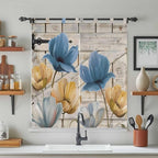Blue Yellow Tulips Living Room Curtains 84 Inch Length, Window Curtains Tab Top, Retro Farmhouse Flower Barn Doors Wooden Light Filtering Window Treatments Drapes 42"x84" 2 Panel