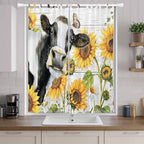 Retro Farmhouse Floral Living Room Curtains 84 Inch Length, Window Curtains Tab Top, Yellow Sunflowers Cows Butterfly Wood Light Filtering Window Treatments Drapes 52"x84" 2 Panel