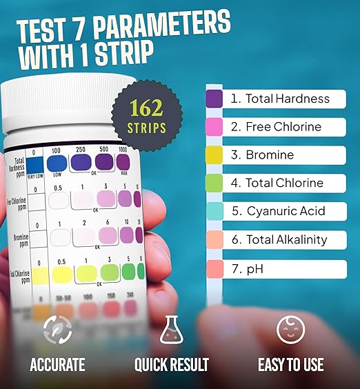 162 Pcs 7-Way Hot Tub, Spa & Pool Test Strips - Accurate Readings in 15 Seconds