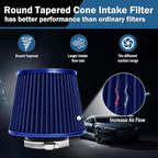 Universal Clamp-On Air Intake Filter, High Performance, Washable Filter, Replacement Air Filter, Flange Diameter 2.5inch/64mm (Blue)
