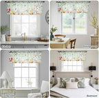 Easter Sheer Valances for Windows 42"x18", Light Filtering Kitchen Curtains Valance, Spring Watercolor Bunny Eggs Tulip Wooden Grain Teal Rod Pocket Chiffon Curtains for Living Room Bedroom Cafe