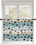 Sheer Curtains 45 Inch Length, Blue Beige Paw Print Semi Sheer Curtains Light Filtering Window Treatment, Vintage Farmhouse Country Wood Grain Privacy Voile Drapes for Living Room Bedroom 52x45 Inch