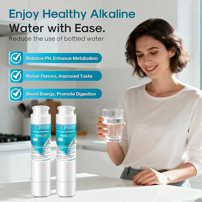 ICEPURE Alkaline RWF5800A-AL Refrigerator Water Filter and Air Filter Replacement for Frigidaire EPTWFU01, EWF02, Pure Source Ultra II, PureSource Ultra 2, BO022, MR022, SCWFTCTO, Enhances PH, 2Combo