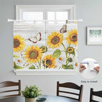 Yellow Sunflowers Kitchen Curtains 45 Inch Length, Short Cafe Window Curtains Tab Top, Vintage Country Flowers Butterfly Wood Board Light Filtering Window Treatments Tier Drapes 27.5"x45" 2 Panel