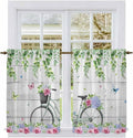 Spring Kitchen Curtains, Bicycles Botanical Rose Leaves Butterfly Wood Grain Light Filtering Window Curtain Panels, 2Pcs Rod Pocket Window Treatments Set for RV Dining Room Study Room 42x54 Inches