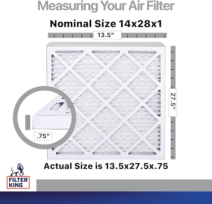 Filter King 14x28x1 Air Filter | 4-PACK | Carbon MERV 8 HVAC Pleated A/C Furnace Filters | MADE IN USA | Actual Size: 13.5 x 27.5 x .75"