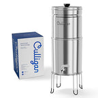 Culligan MaxClear 3 Gallon Gravity Water Filter System, Polished Stainless-Steel Countertop Water Filter NSF/ANSI Certified to Reduce Microplastics, Lead & Total PFAS, with 1 Ceramic Filter