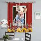 Pig Sunflowers Living Room Curtains 96 Inch Length, Window Curtains Tab Top, Eucalyptus Leaves Floral Bees Red Barn Light Filtering Window Treatments Drapes 52"x96" 2 Panel