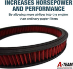 A-Team Performance High Flow Washable & Reusable Round Cotton Air Filter Element - 14x2 Inch Red - Engine Air Filter Compatible w/Buick/Chevrolet/GMC/Ford/Oldsmobile & Pontiac