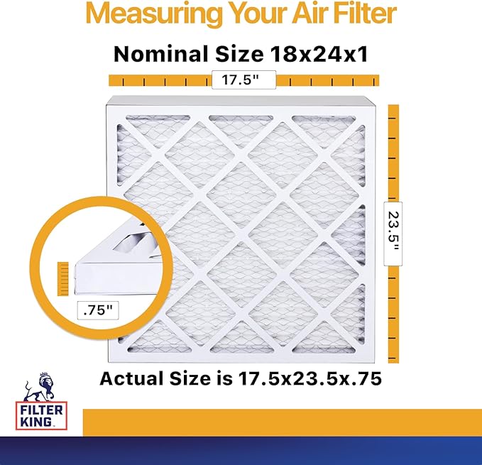 Filter King 18x24x1 Air Filter | 6-PACK | MERV 13 | HVAC Pleated AC Furnace Filters | MADE IN USA | Actual Size: 17.5 x 23.5 x .75"