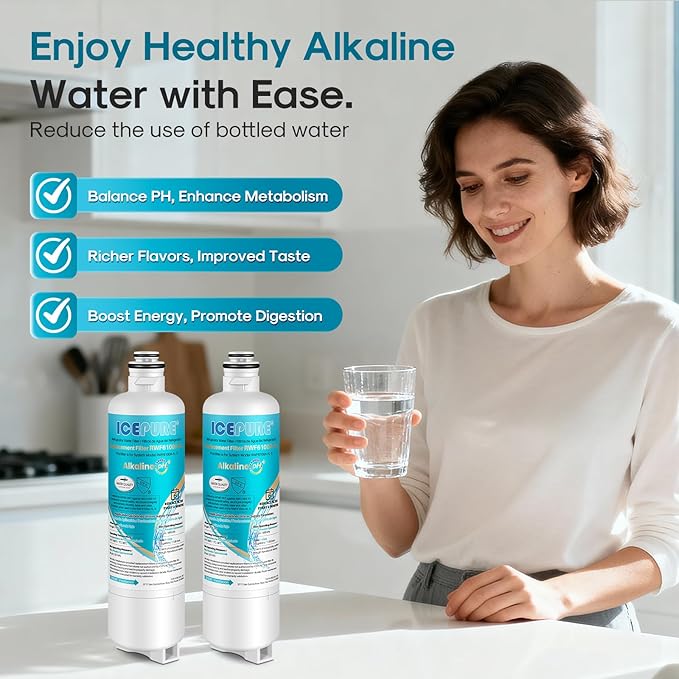 ICEPURE Alkaline BORPLFTR50 Refrigerator Water Filter Replacement for Bosch Ultra Clarity Pro 11032531, 12033030, BORPLFTR55, 12028325, 11025825, B36CT80SNS, WFC100MF, WFS200MF, Enhances PH, 1Pack