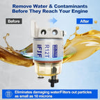 iFJF R12T Fuel Water Separator Marine Assembly - 10 Micron Diesel Engine Filter with 15 GPH Flow Rate - NPT ZG1/4-19 Ports 2 Fittings & 2 Plugs Replaces S3240 120AT 18-7987 for Boat Tractor Skid Steer