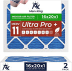 MervKing 16x20x1 Air Filter Actual Size: 15.7" x 19.7" x 0.75" MERV 11 MPR 1000-1200 | MADE IN USA | 2-Pack | Pleated HVAC AC Furnace Replacement