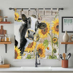 Yellow Sunflowers Bedroom Curtains 72 Inch Length, Window Curtains Tab Top, Farmhouse Cow Barn Doors Floral Butterfly Light Filtering Window Treatments Drapes 52"x72" 2 Panel