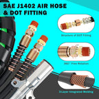 CheeMuii 12FT Semi Truck Air Line Kit with Gladhands Air Line Holder and Springs Kit 7 Way Trailer Cord and Air Brake Hoses 3-in-1 Air Lines Set for Semi Truck Trailer Tractor