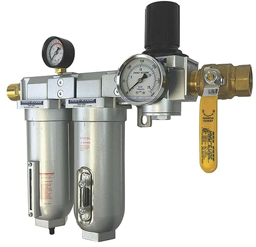 1/2" NPT Industrial (3-Stage) Oil, Moisture Vapor Removing Coalescing Filter and in Line Desiccant Air Dryer and Air Pressure Regulator for Compressed Air Lines