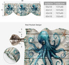 Sea Octopus Ocean Starfish Tie Up Valance Curtains,Nautical Anchor Vintage Wood Grain Kitchen Light Filtering Window Treatments with 3-inch Rod Pocket for Living Room,Bedroom,54x18In